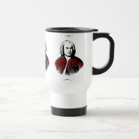 Johann Sebastian Bach retrata e letras vermelhas