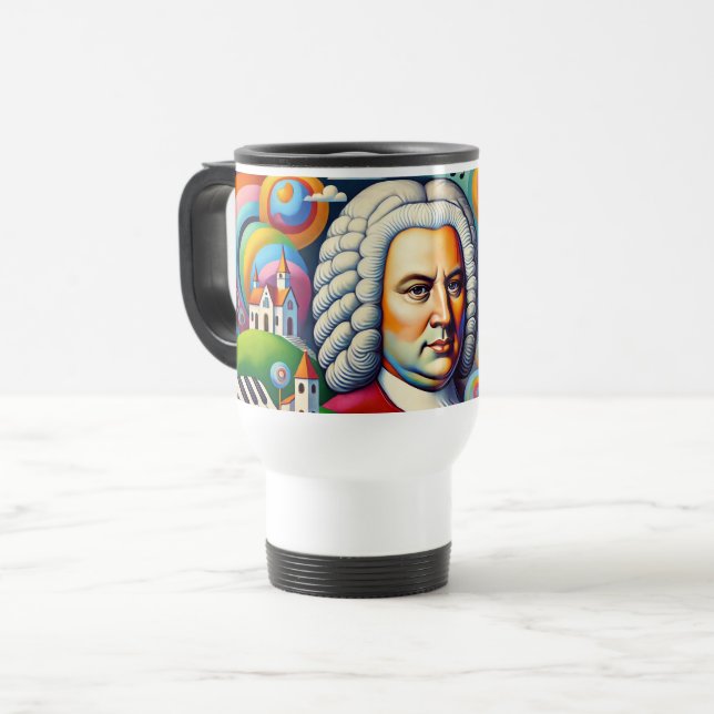 Caneca Térmica Johann Sebastian Bach: Retrato em uma pintura mode (Frente Esquerda)