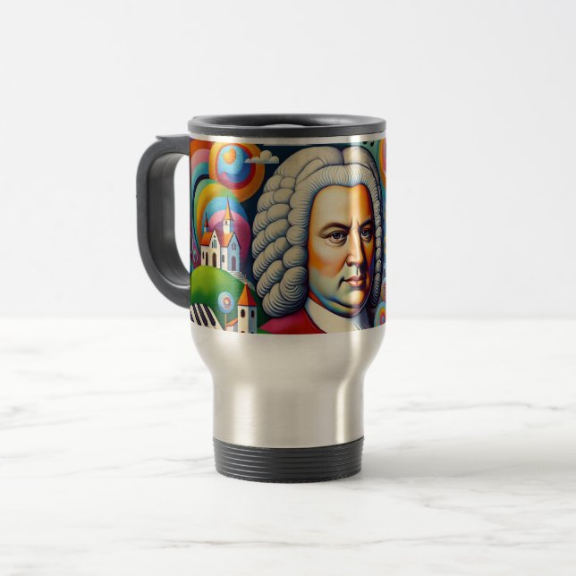 Caneca Térmica Johann Sebastian Bach: Retrato em uma pintura mode (Frente Esquerda)