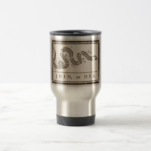 Caneca Térmica Join ou Die Rattlesnake: Cartoon Benjamin Franklin