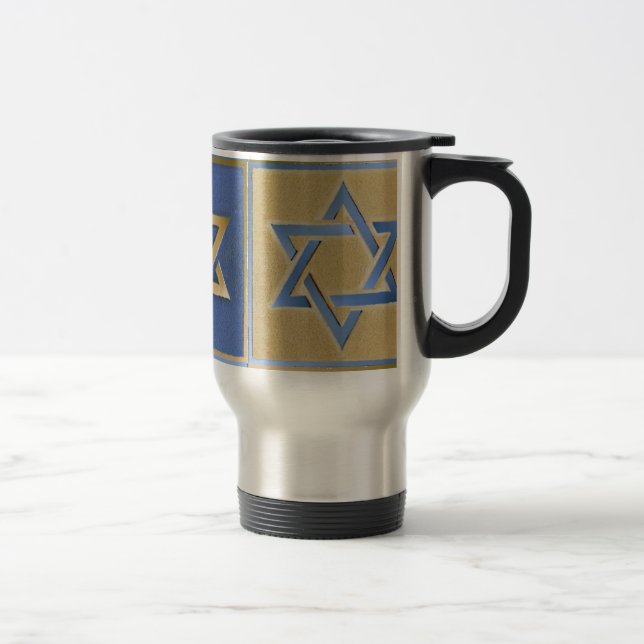 Caneca Térmica Judaica Star De David Metal Dourado Azul (Direita)