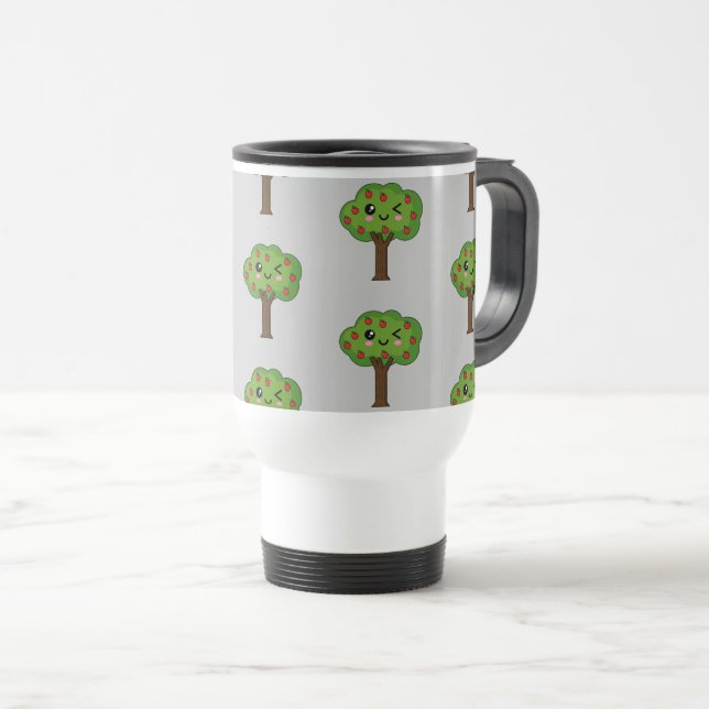 Caneca Térmica Kawaii Happy Winking Apple Tree (Frente Esquerda)