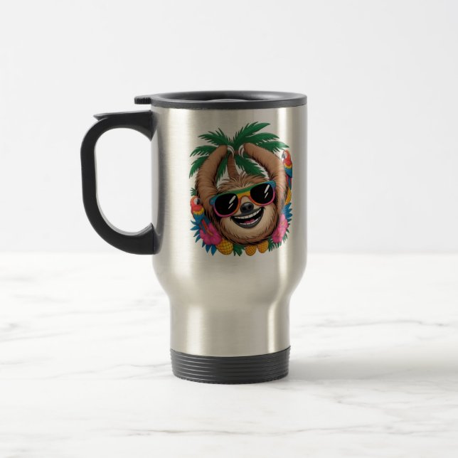 Caneca Térmica Kawaii Tropical Sloth – Cute Summer Vibes Rainbow  (Esquerda)