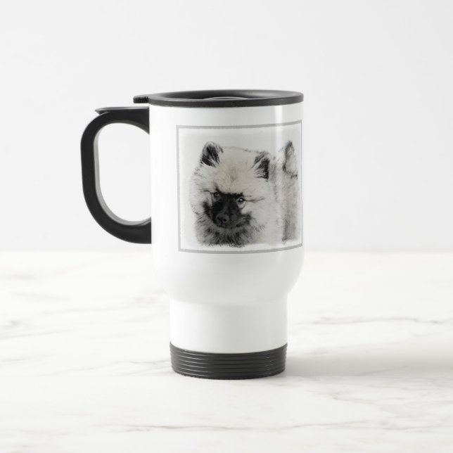 Caneca Térmica Keeshond Puppy Drawing - Cute Original Dog Art (Esquerda)