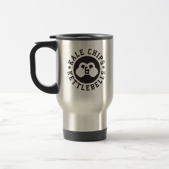 Caneca Térmica Kettlebells e Kale Chips - Engraçado Workout Novel (Esquerda)