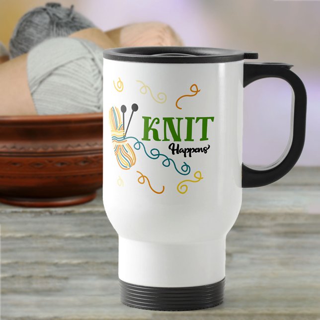 Caneca Térmica Knit de citação engraçado acontece (Criador carregado)