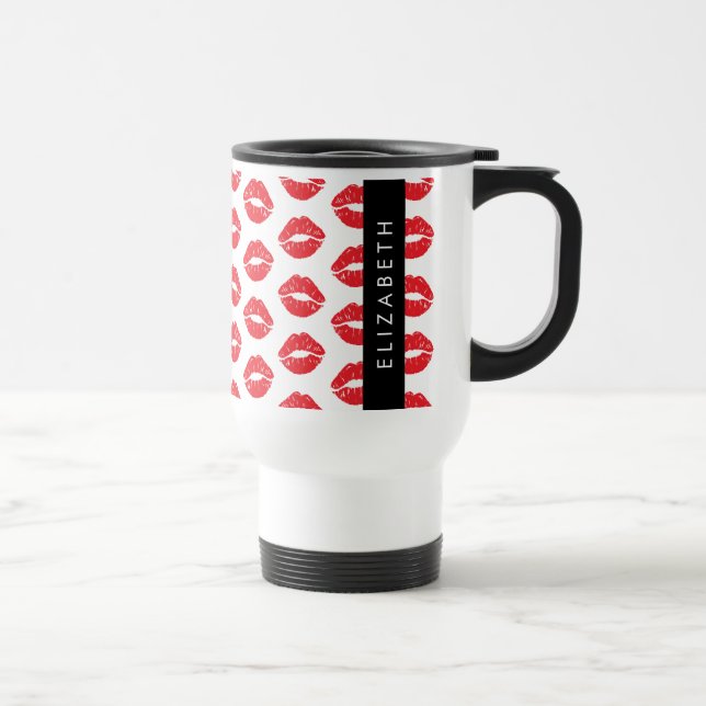Caneca Térmica Lábios Vermelhos, Batom Vermelho, Padrão De Lábios (Direita)