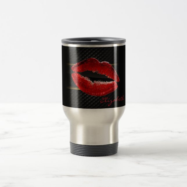 Caneca Térmica Lábios Vermelhos Glitter Modernos e Elegantes, Per (Centro)