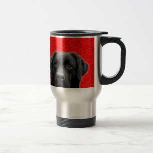 Caneca Térmica Labrador Negro com Corações Vermelhos