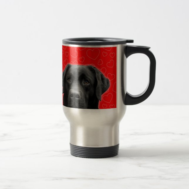 Caneca Térmica Labrador Negro com Corações Vermelhos (Direita)