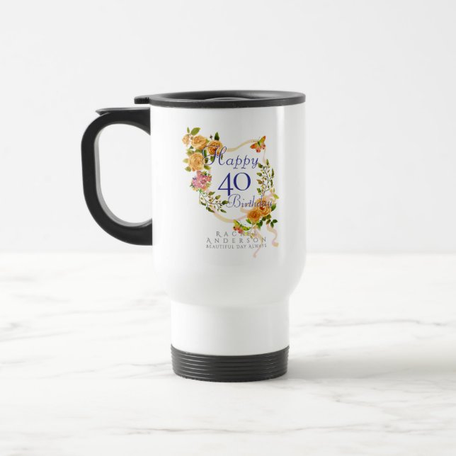 Caneca Térmica Laço de Rosa Dourada 40º Aniversário (Esquerda)