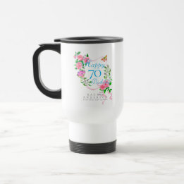 Caneca Térmica Laço de Rosa Rosa para 70º Aniversário