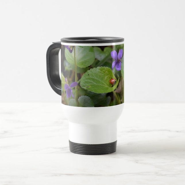 Caneca Térmica Ladybug em Flores de Violeta Doce (Frente Esquerda)