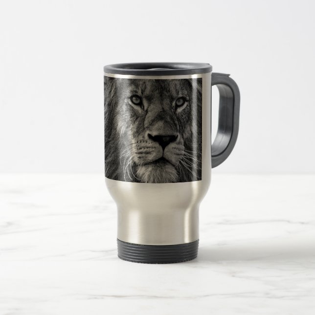Caneca Térmica Leão preto e branco (Frente Esquerda)