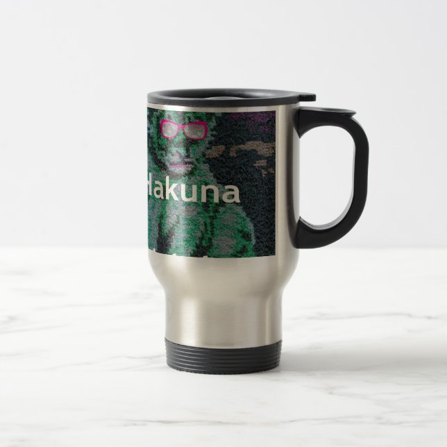 Caneca Térmica Leão Verde com Óculos Rosa "Hakuna Matata" Arte (Direita)