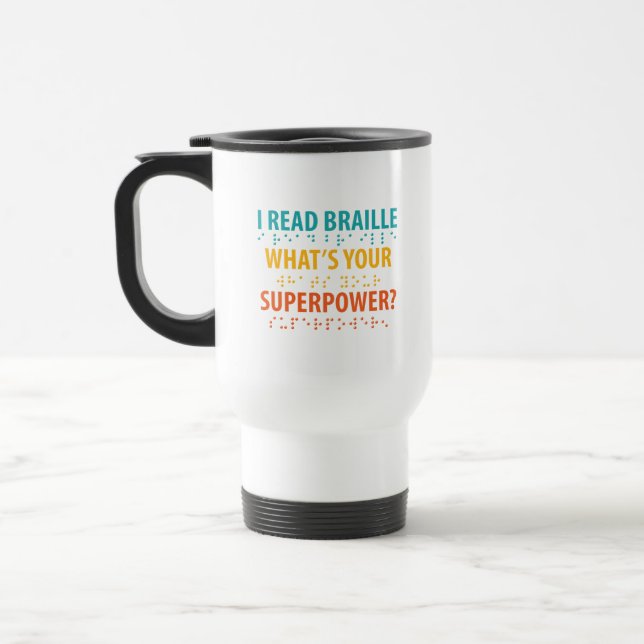 Caneca Térmica Leio Braille Qual é o seu superpoder (Esquerda)