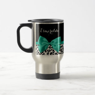 Caneca Térmica Leopard Imprima Emerald Green Ribbon Arco Nome