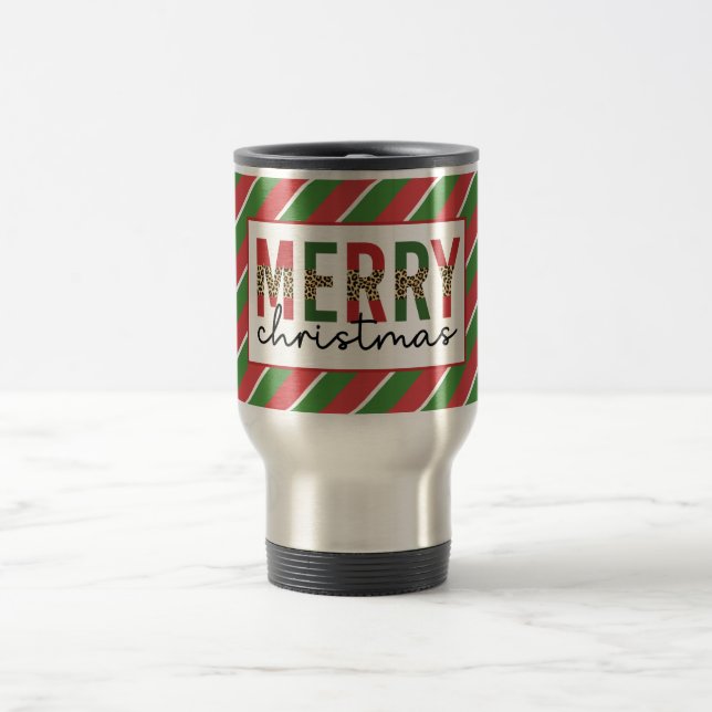 Caneca Térmica Leopardo do Natal Moderno Imprime Greve Verde Verm (Centro)