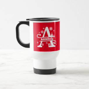 Caneca Térmica Letra A Monograma de Natal Nome Inicial Vermelho