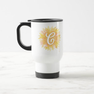 Caneca Térmica Letra C Girassol Primeiro Nome Monograma Inicial 