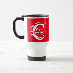 Caneca Térmica Letra C Monograma de Natal Nome Inicial Vermelho