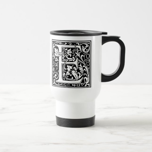 Caneca Térmica Letra E Monograma Medieval Art Nouveau (Direita)