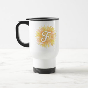 Caneca Térmica Letra F Girassol Primeiro Nome Monograma Inicial