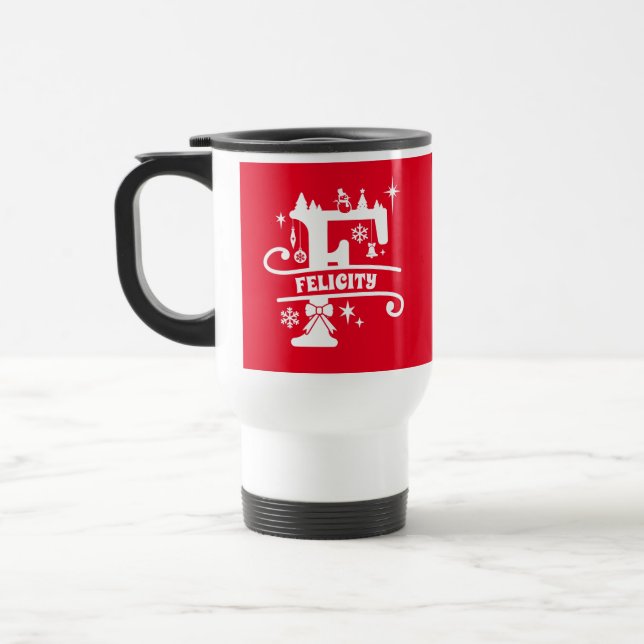 Caneca Térmica Letra F Monograma Nome inicial Vermelho (Esquerda)