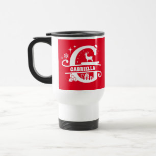 Caneca Térmica Letra G Monograma de Natal Nome Inicial Vermelho