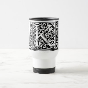 Caneca Térmica Letra K Monograma Medieval Arte Nova