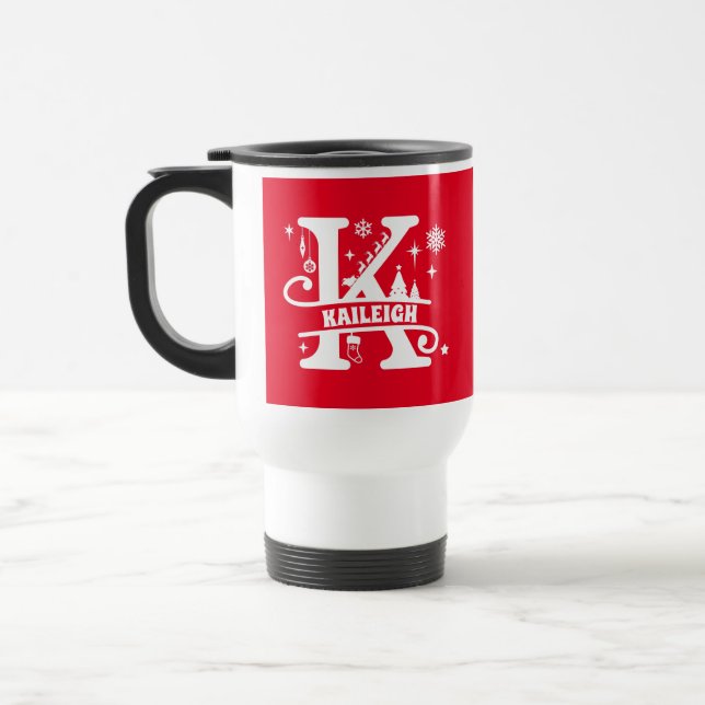 Caneca Térmica Letra K Monograma Nome inicial Vermelho (Esquerda)