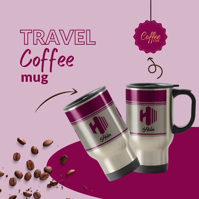 Caneca Térmica Letra monográfica (H) com nome rosa Na moda person (Criador carregado)