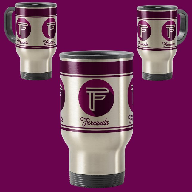 Caneca Térmica Letra monograma (F) com nome de Na moda personaliz (Criador carregado)