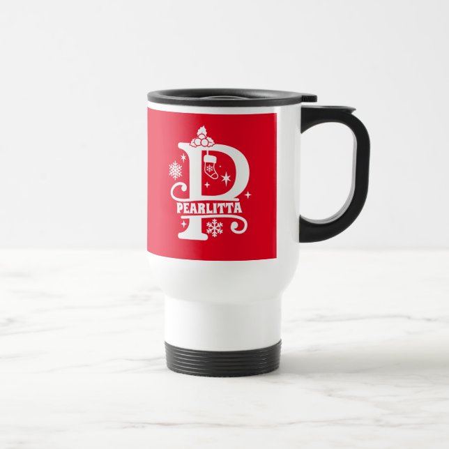 Caneca Térmica Letra P Monograma de Natal Nome Inicial Vermelho (Direita)