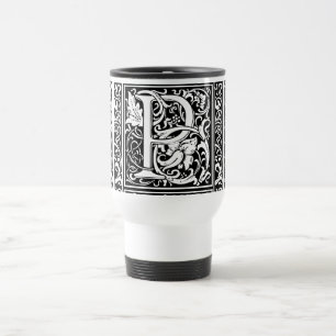 Caneca Térmica Letra P Monograma Medieval Art Nouveau