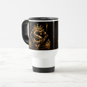 Caneca Térmica Letra S Dourada de Luxo Coroa Monograma de Diamant