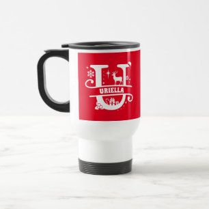 Caneca Térmica Letra U Monograma de Natal Nome Inicial Vermelho