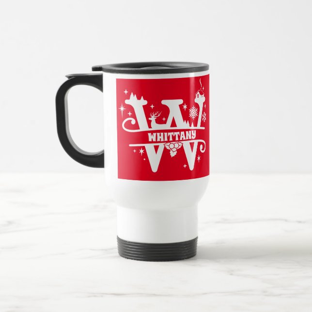 Caneca Térmica Letra W Natal Monograma Nome inicial Vermelho (Esquerda)