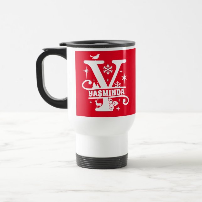 Caneca Térmica Letra Y Monograma Nome inicial Vermelho (Esquerda)