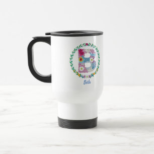 Caneca Térmica Letras de Flor Iniciais "B" com Nome Personalizado