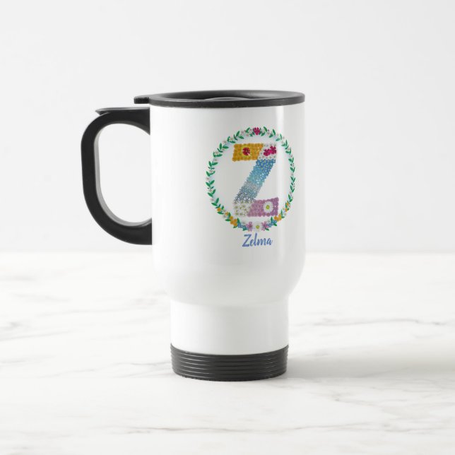 Caneca Térmica Letras de Flor Iniciais "Z" com Nome Personalizado (Esquerda)