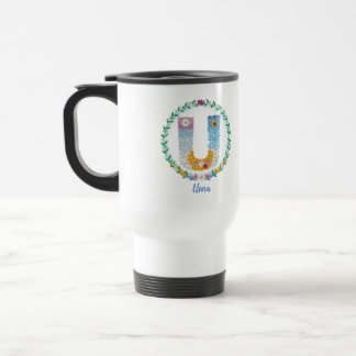 Caneca Térmica Letras de Flor "U" Inicial com Nome Personalizado