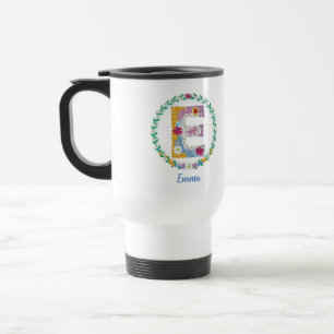 Caneca Térmica Letras Flores Iniciais "E" com Nome Personalizado