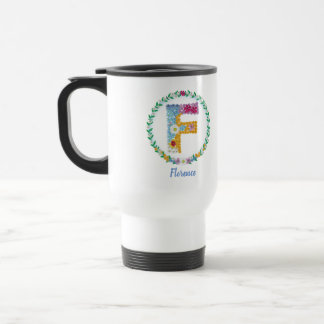 Caneca Térmica Letras Flores Iniciais "F" com Nome Personalizado