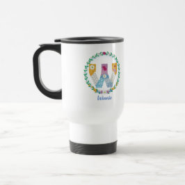 Caneca Térmica Letras Flores Iniciais "W" com Nome Personalizado