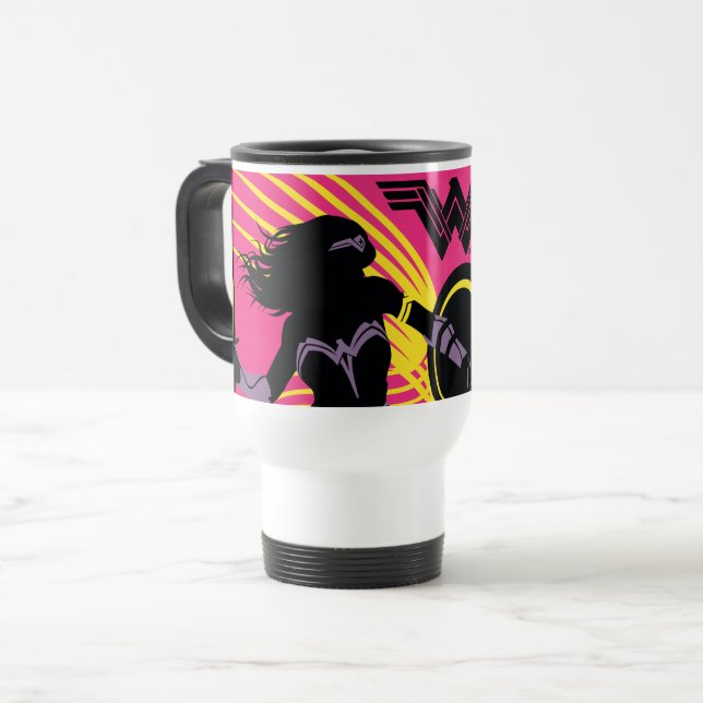 Caneca Térmica Liga da Justiça | Ícone Silhuette de Mulher Maravi (Frente Esquerda)