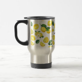 Caneca Térmica Limões Amarelos Padrão de Fruta de Aquarela