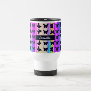 Caneca Térmica Linda Borboleta & Listras Coloridas Nome Personali