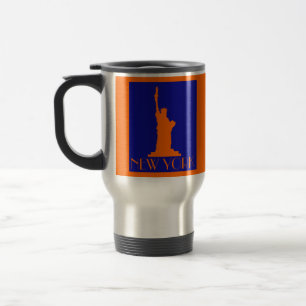 Caneca Térmica Linda Estátua da Liberdade laranja e azul NYC
