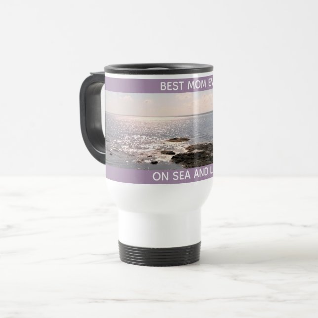 Caneca Térmica Linda Lavanda Melhor Mãe Foto do Oceano (Frente Esquerda)